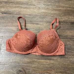Victoria's Secret Salmon Pink Glitter Lace Dream Angels Demi Bra Womens Size 34D